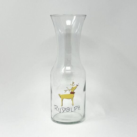RARE Pottery Barn Reindeer GLASS Carafe RUDOLPH Holiday Christmas Pitcher Water - Picture 1 of 5